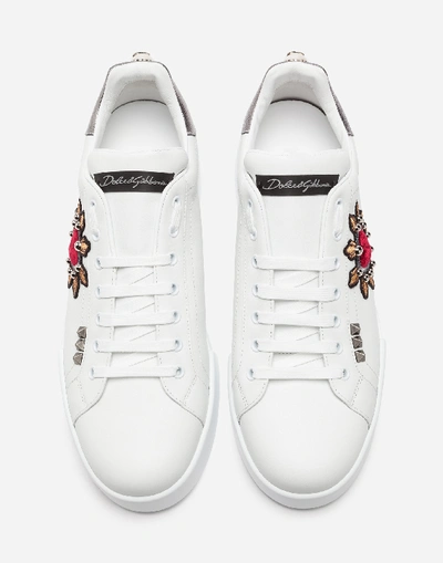 Shop Dolce & Gabbana Calfskin Nappa Portofino Sneakers With Patch
