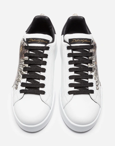 Shop Dolce & Gabbana Printed Calfskin Portofino Sneakers In White