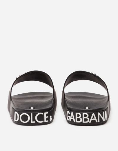 Shop Dolce & Gabbana Rubber And Calfskin Sliders With Patches Of The Designers