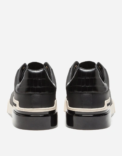 Shop Dolce & Gabbana Calfskin Nappa Portofino Sneakers With Painted Sole In Black