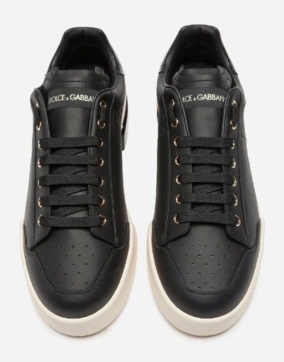 Shop Dolce & Gabbana Calfskin Nappa Portofino Sneakers With Painted Sole In Black