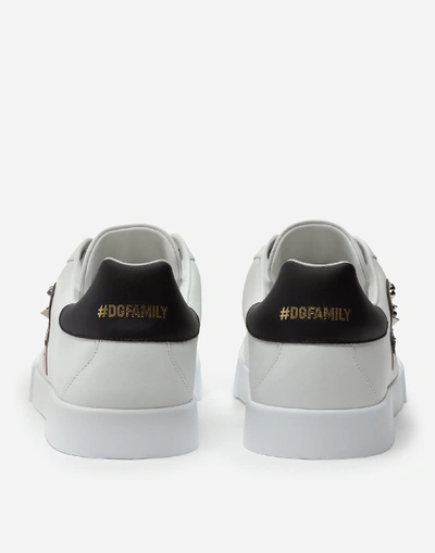 Shop Dolce & Gabbana Calfskin Portofino Sneakers With Patches Of The Designers In White/black