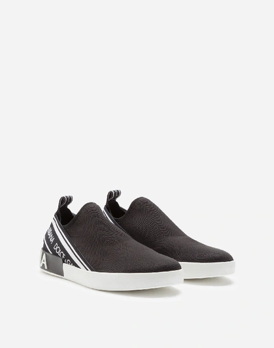 Shop Dolce & Gabbana Portofino Slip-on Sneakers In Mesh In Black