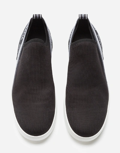 Shop Dolce & Gabbana Portofino Slip-on Sneakers In Mesh In Black