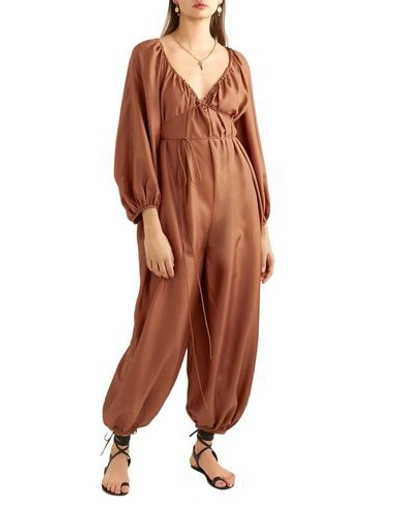 Shop Three Graces London Woman Jumpsuit Cocoa Size 8 Silk In Brown