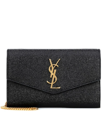 Shop Saint Laurent Uptown Leather Wallet On Chain In Black