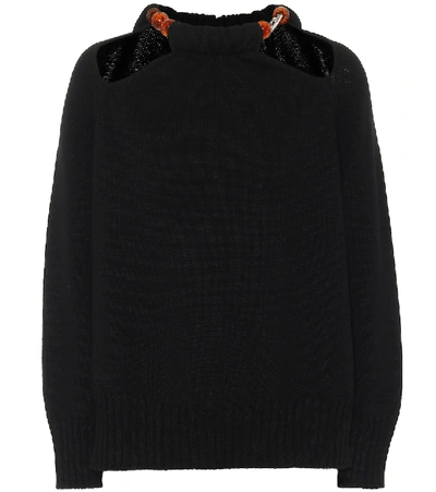 Shop Jil Sander Beaded Cut-out Wool-blend Sweater In Black