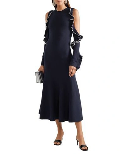 Shop Oscar De La Renta Midi Dress In Dark Blue