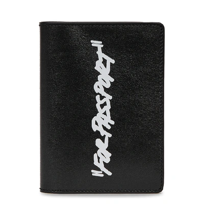 Shop Off-white Black Printed Leather Passport Holder In Black And White