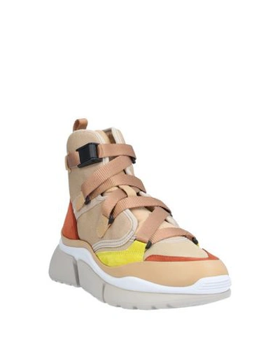 Shop Chloé Woman Sneakers Sand Size 5 Calfskin, Cotton, Polyester In Beige