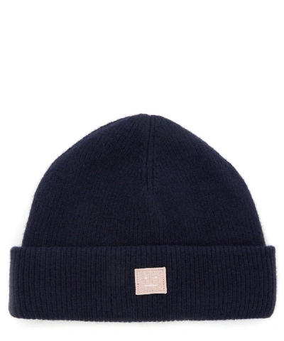 Shop Acne Studios Pansy Face Wool Beanie In Navy