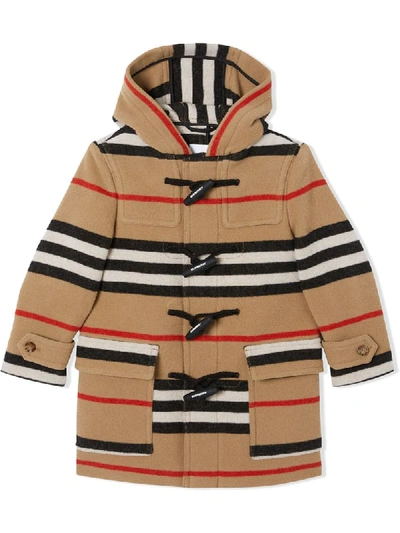 Shop Burberry Icon Stripe Duffle Coat In Neutrals