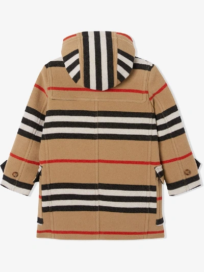 Shop Burberry Icon Stripe Duffle Coat In Neutrals