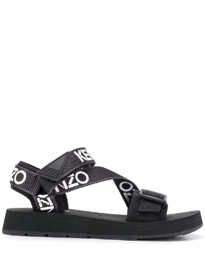Shop Kenzo Logo-print Sandals In Black