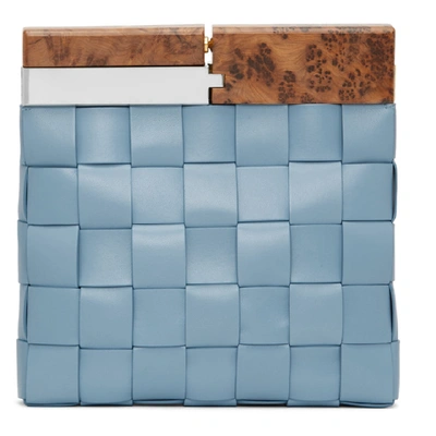 Shop Bottega Veneta Blue Intrecciato Snap Clutch In Ice