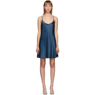 Shop La Perla Navy Silk Slip Short Dress In N264 Denim