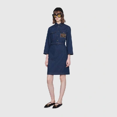 Shop Gucci Short Denim Dress With  Boutique In Blue