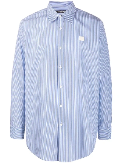 Shop Acne Studios Logo-patch Vertical-stripe Shirt In Blue