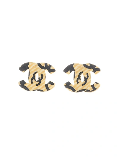 Pre-owned Chanel 2002 Cc Printed Earrings In Brown