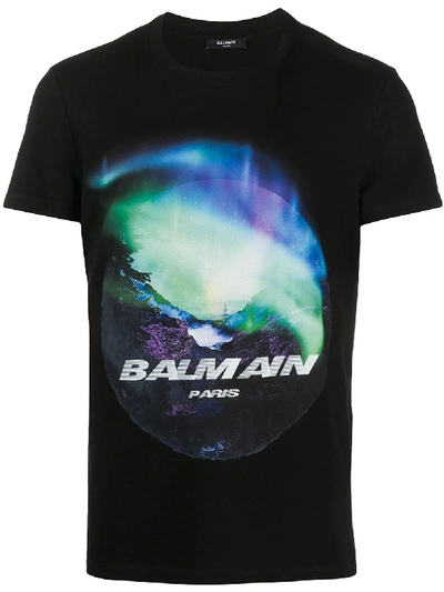 Shop Balmain Northern Lights Printed T-shirt In Black