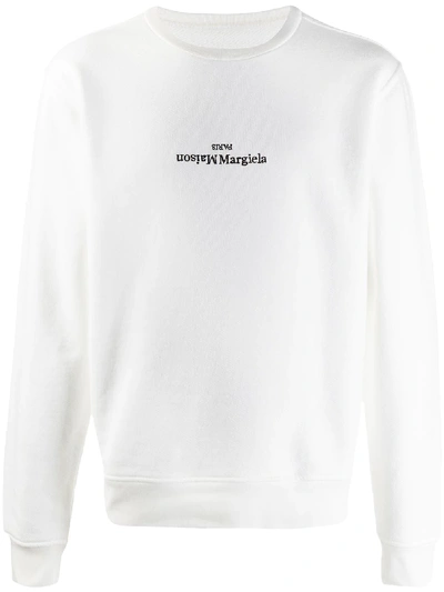 Shop Maison Margiela Upside-down Embroidered Logo Sweatshirt In White