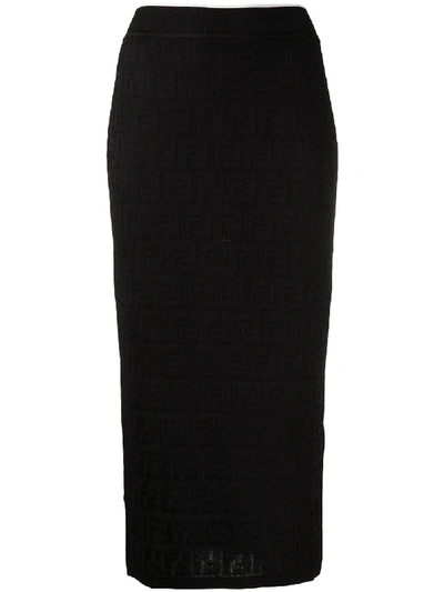 Shop Fendi Monogram Pattern Knitted Skirt In Black