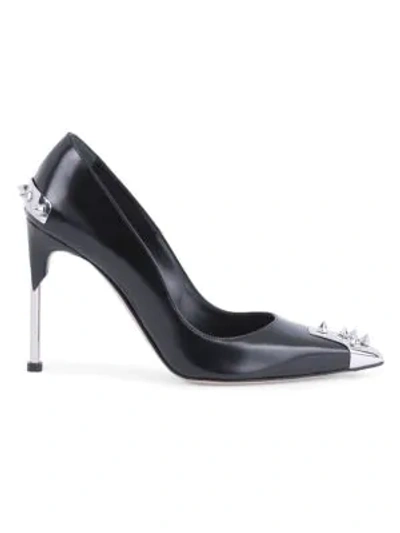 Shop Alexander Mcqueen Spiked Leather Pumps In Black Silver