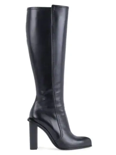 Shop Alexander Mcqueen Knee-high Leather Boots In Black Silver