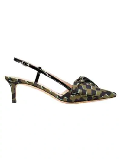 Shop Kate Spade Marseille Bow Print Satin Slingback Pumps In Ivy Leaf