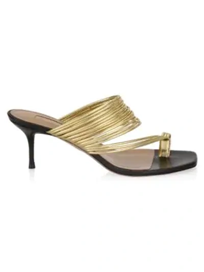 Shop Aquazzura Sunny Metallic Mules In Black Gold