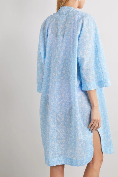 Shop Ganni Floral-print Cotton-voile Kaftan In Light Blue