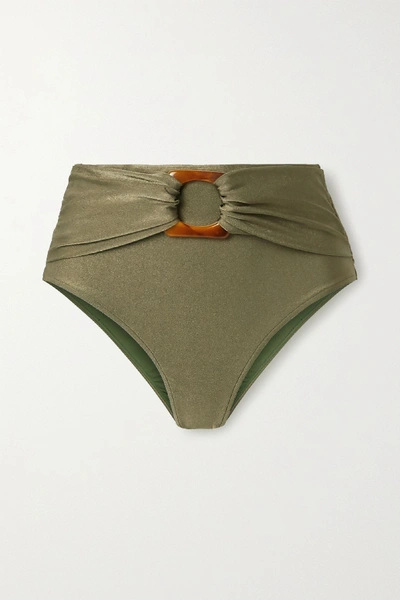 Shop Patbo Embellished Metallic Bikini Briefs In Army Green