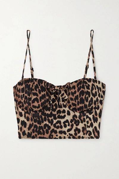 Shop Ganni Leopard-print Underwired Bikini Top In Leopard Print