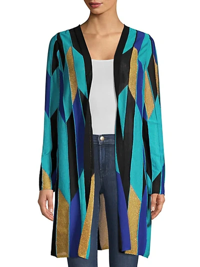 Shop M Missoni Geometric-knit Longline Cardigan Sweater In Blue