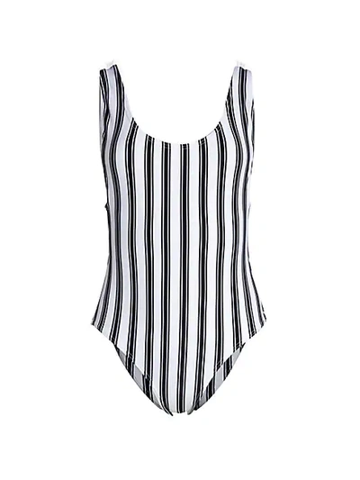 Shop Cynthia Rowley Striped Boca One-piece Swimsuit In Black Stripe