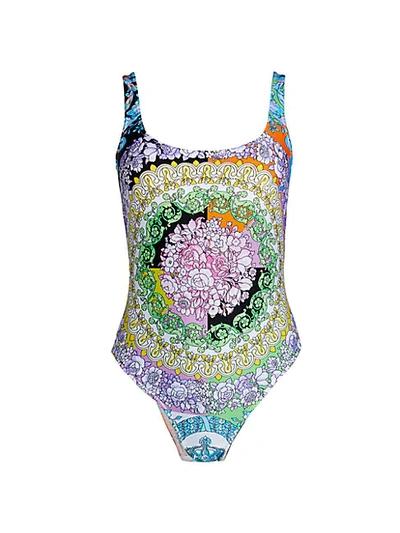 Shop Versace Floral-printed One-piece Swimsuit In Multi