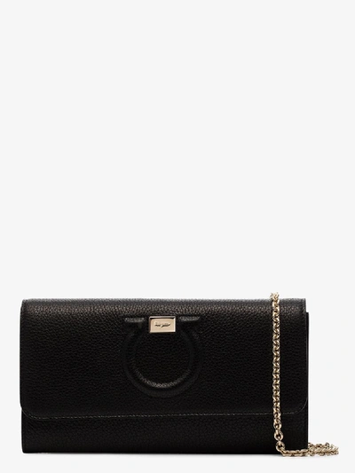 Shop Ferragamo Black Gancini Leather Wallet Bag