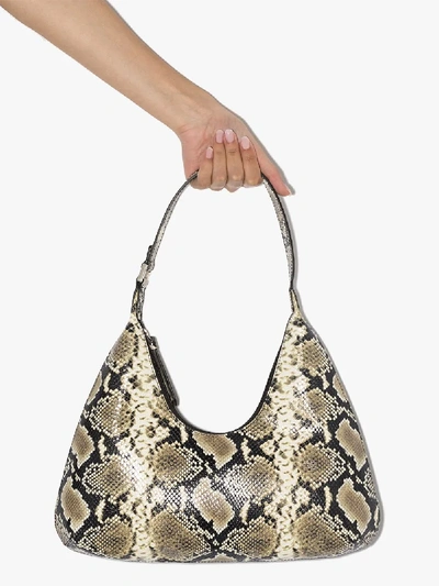 Shop By Far Green Amber Snake Print Shoulder Bag