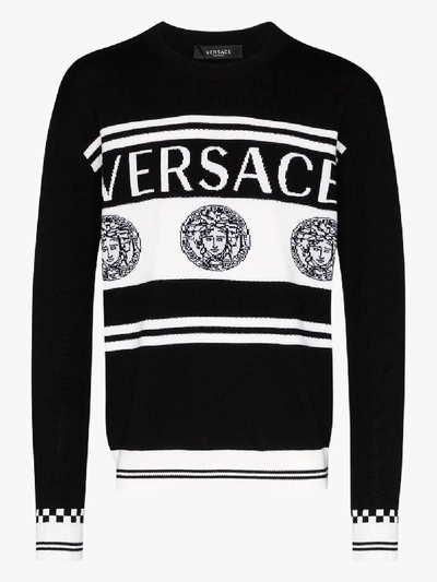 Shop Versace Medusa Logo Wool Sweater In Black