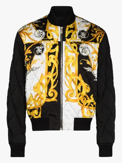 Shop Versace Baroque Print Quilted Bomber Jacket In Black