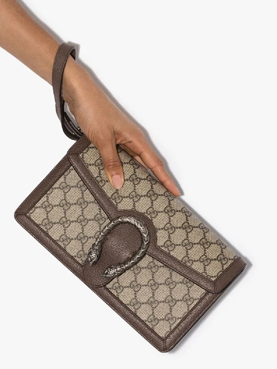 Shop Gucci Brown Dionysus Gg Supreme Clutch Bag In Neutrals
