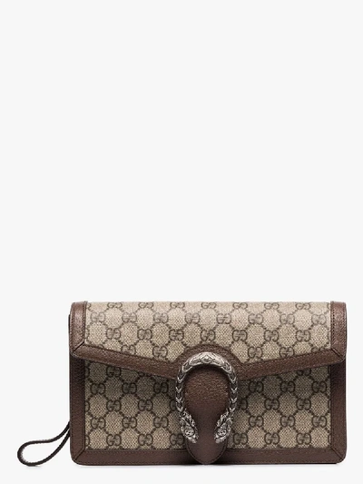 Shop Gucci Brown Dionysus Gg Supreme Clutch Bag In Neutrals