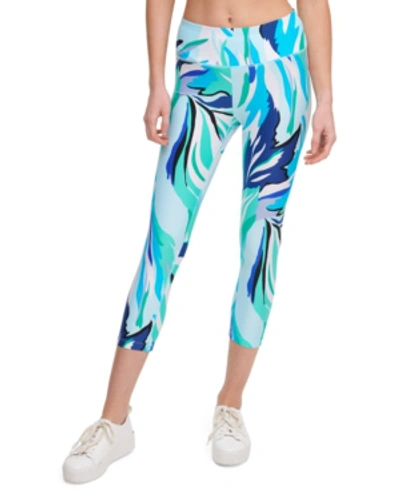 Shop Calvin Klein Performance Printed High-waist Cropped Leggings In Sculpture Seascape Combo