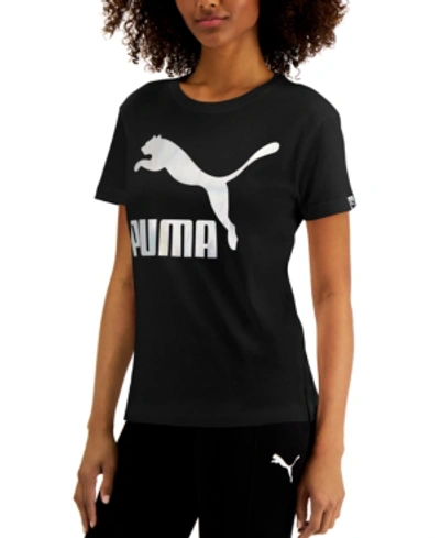 Shop Puma Women's Classics Iridescent-logo T-shirt In  Black