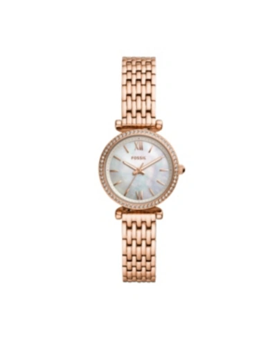 Shop Fossil Carlie Mini Three-hand Rose Gold-tone Stainless Steel Watch 28mm