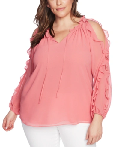 Shop 1.state Trendy Plus Size Ruffled Cold-shoulder Top In Cherry Blosson