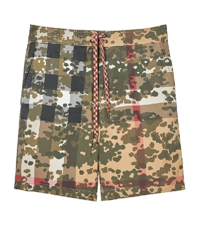 Shop Burberry Camouflage Check Swim Shorts