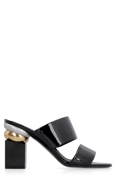 Shop Ferragamo Patent Leather Sandals With Heel In Black