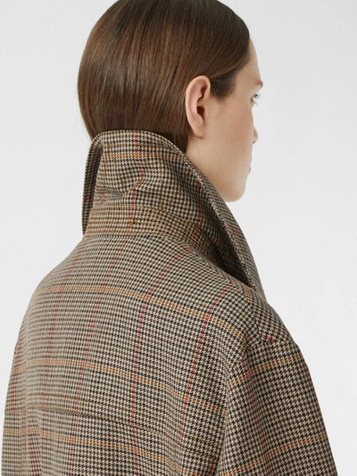 Shop Burberry Houndstooth Check Wool Double-breasted Coat In Dark Brown