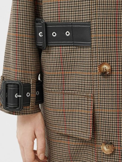 Shop Burberry Houndstooth Check Wool Double-breasted Coat In Dark Brown